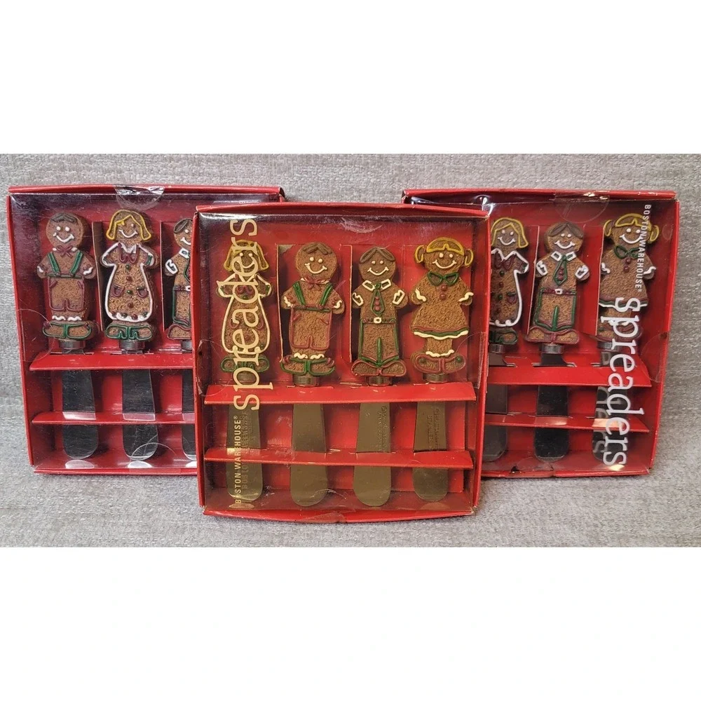 3 Boston Warehouse Sets of Gingerbread Cookie Stainless Holiday Spreaders NEW